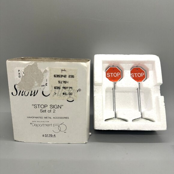 Department 56 Snow Village Accessories Stop Sign Set of 2 #5176-4 w\ Box - Picture 1 of 4